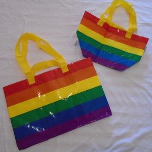 IKEA PRIDE GLOSSY RAINBOW STRIPE TOTE BAGS SET NEW